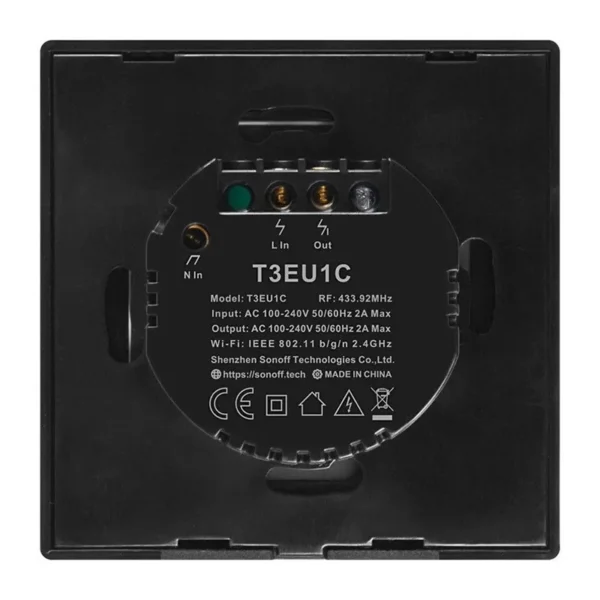 16212_5 Išmanusis jungiklis WiFi + RF 433 Sonoff T3 EU TX (1 kanalas)