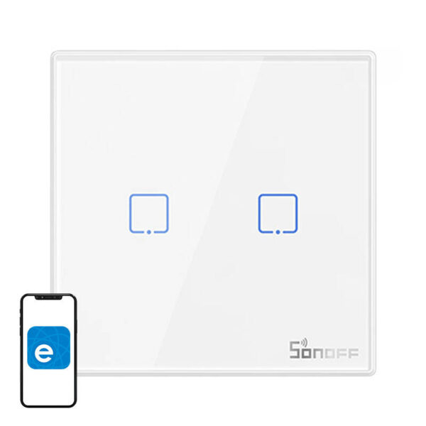 Išmanusis belaidis sieninis jungiklis Sonoff T2EU2C-RF 433 MHz (2 kanalai)
