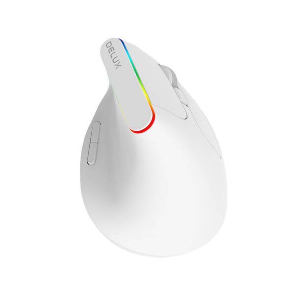 Belaidė vertikalioji pelė "Delux M618C" 2.4G 1600DPI RGB (balta)