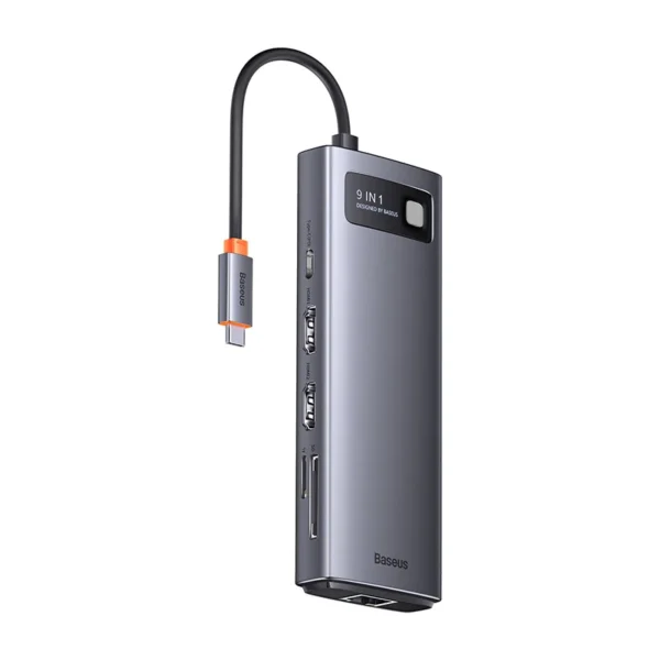 25989_5 Koncentratorius 9in1 Baseus Metal Gleam Series, USB-C į 2x USB 3.0 + 2x HDMI + USB 2.0 + USB-C PD + Ethernet RJ45 + microSD/SD