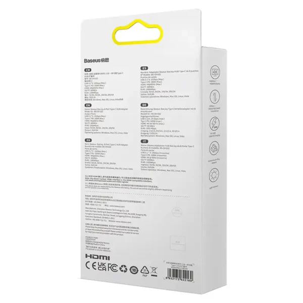 27803_10 Adapteris 8in1 Baseus StarJoy serijos, USB-C ir 3x USB 3.1 + HDMI + USB-C PD + RJ45 + microSD/SD