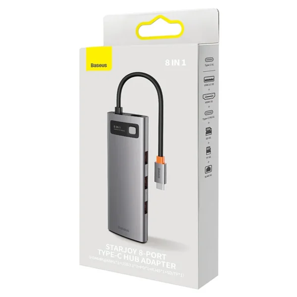 27803_4 Adapteris 8in1 Baseus StarJoy serijos, USB-C ir 3x USB 3.1 + HDMI + USB-C PD + RJ45 + microSD/SD