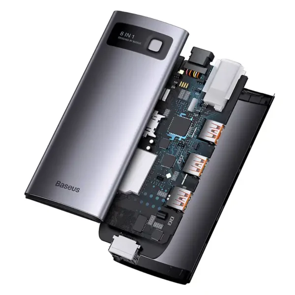 27803_5 Adapteris 8in1 Baseus StarJoy serijos, USB-C ir 3x USB 3.1 + HDMI + USB-C PD + RJ45 + microSD/SD