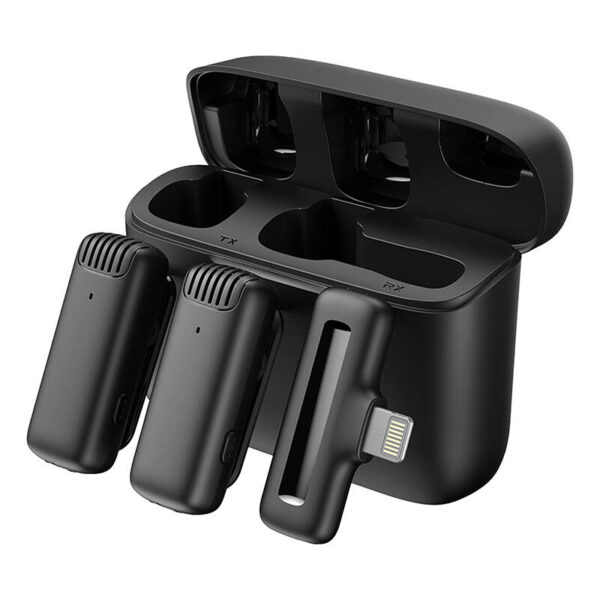 Mikrofonas su įkrovimo dėklu "Apexel APL-MIC014 lightning", 2 vnt.
