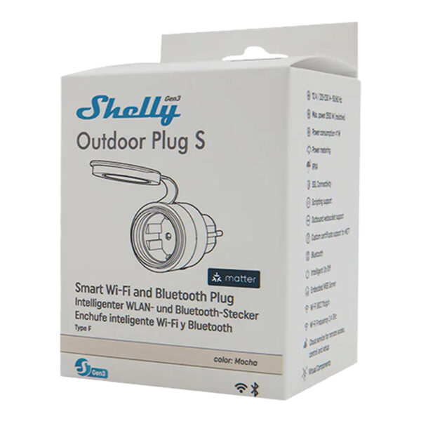 "Shelly Plug S MTR Gen3 IP44 12A išmanusis lauko lizdas