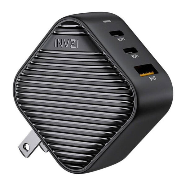 "INVZI GanHub" 2x USB-C + USB sieninis įkroviklis, 65 W, ES/UK/AU/USA (juodas)