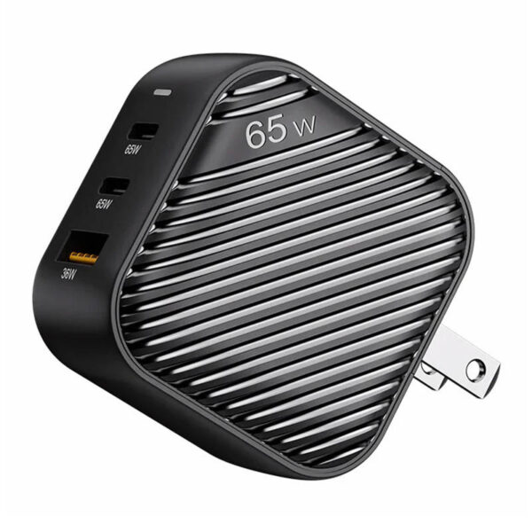 "INVZI GanHub" 2x USB-C + USB sieninis įkroviklis, 65 W, ES/UK/AU/USA (juodas)
