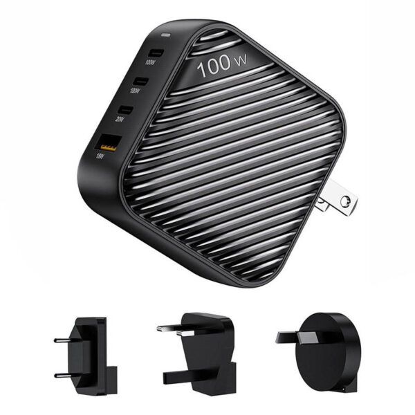 31732_1 "INVZI GanHub" 3x USB-C + USB sieninis įkroviklis, 100 W, EU/UK/AU/US (juodas)