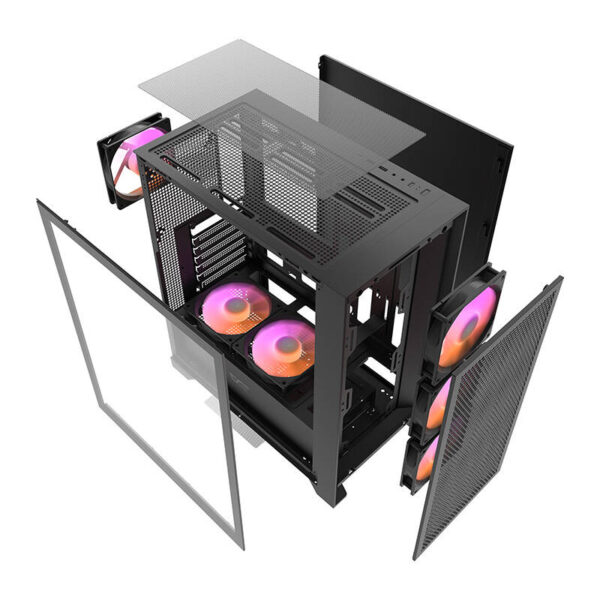 37701_5 "Darkflash DRX70 MESH" kompiuterio korpusas (juodas) + 4 RGB ventiliatoriai