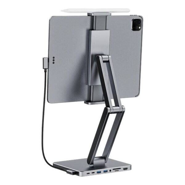 Jungčių stotelė su stovu planšetiniam kompiuteriui/iPad, INVZI, MH03, MagHub, 3x USB-C, 2x USB-A
